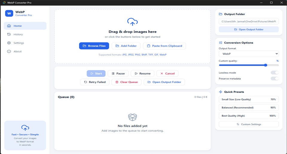 WebP Converter Pro batch image conversion queue
