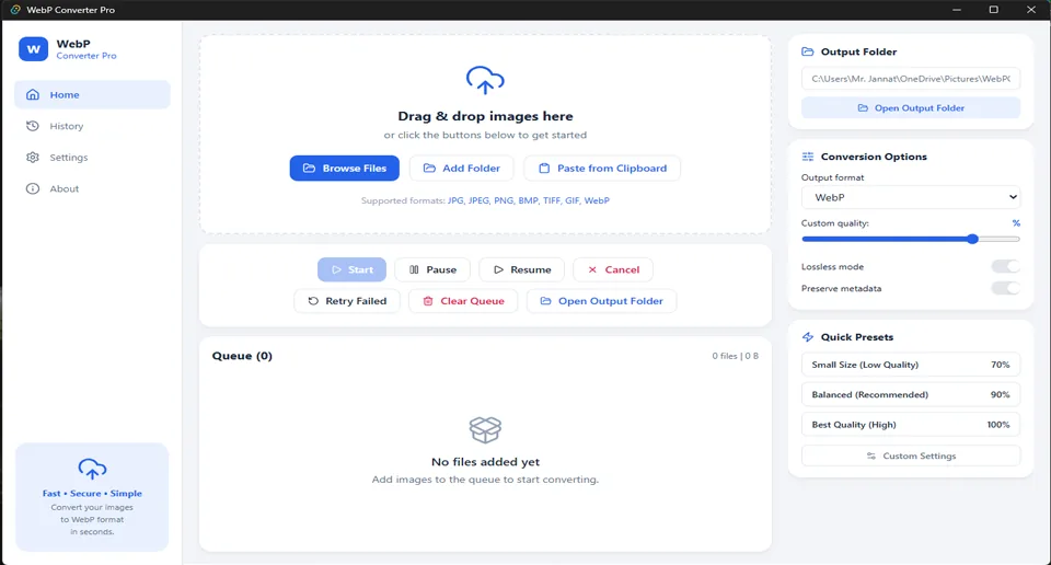 WebP Converter Pro batch image conversion queue